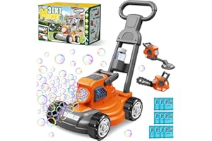 Bubble Lawn Mower for Kids Ages 3-6, 3-in-1 Bubble Machine Maker with 10 Bubble Solution, Outdoor Push Toy for Toddlers Boys 