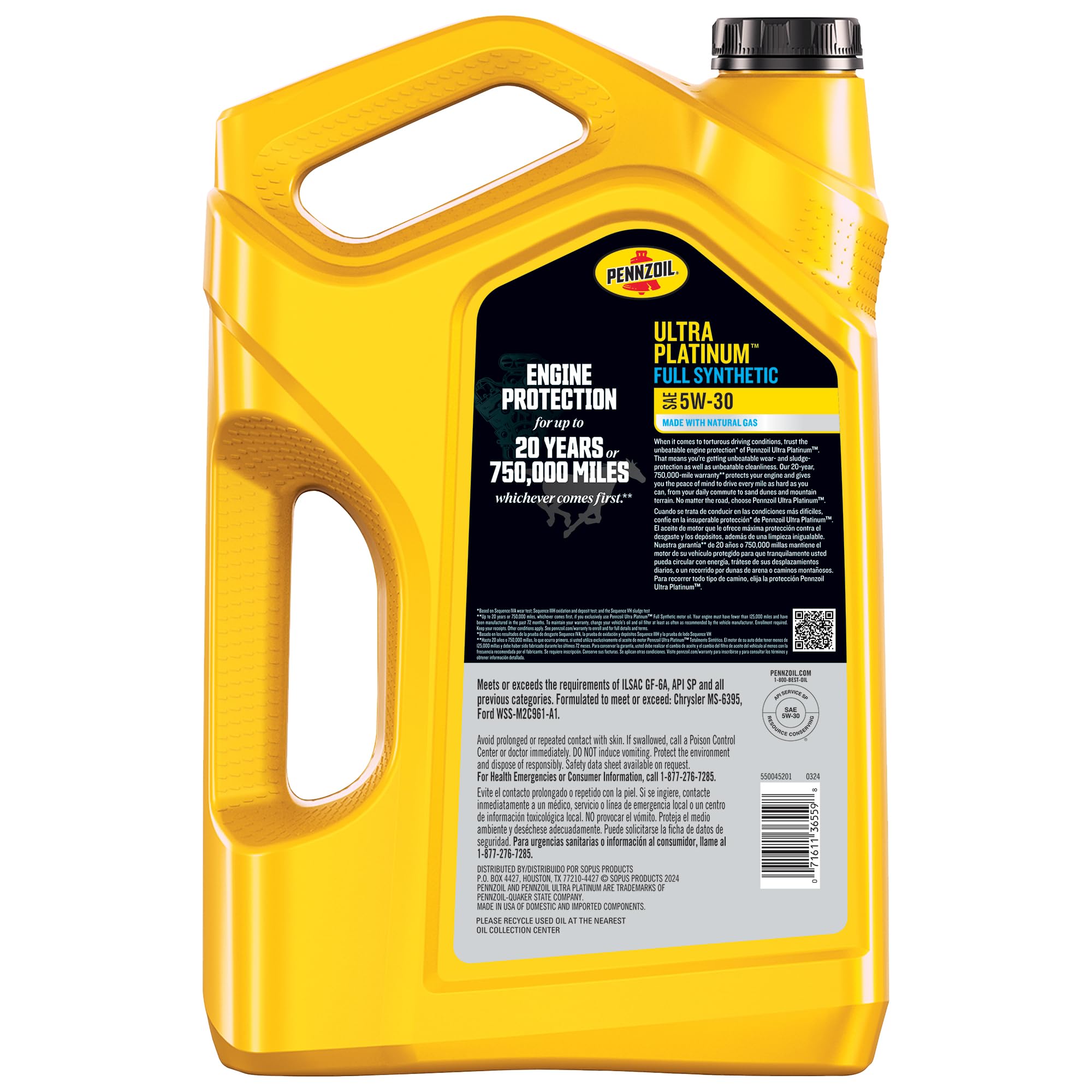 Pennzoil Ultra Platinum Full Synthetic 5W-30 Motor Oil, 5 Quart