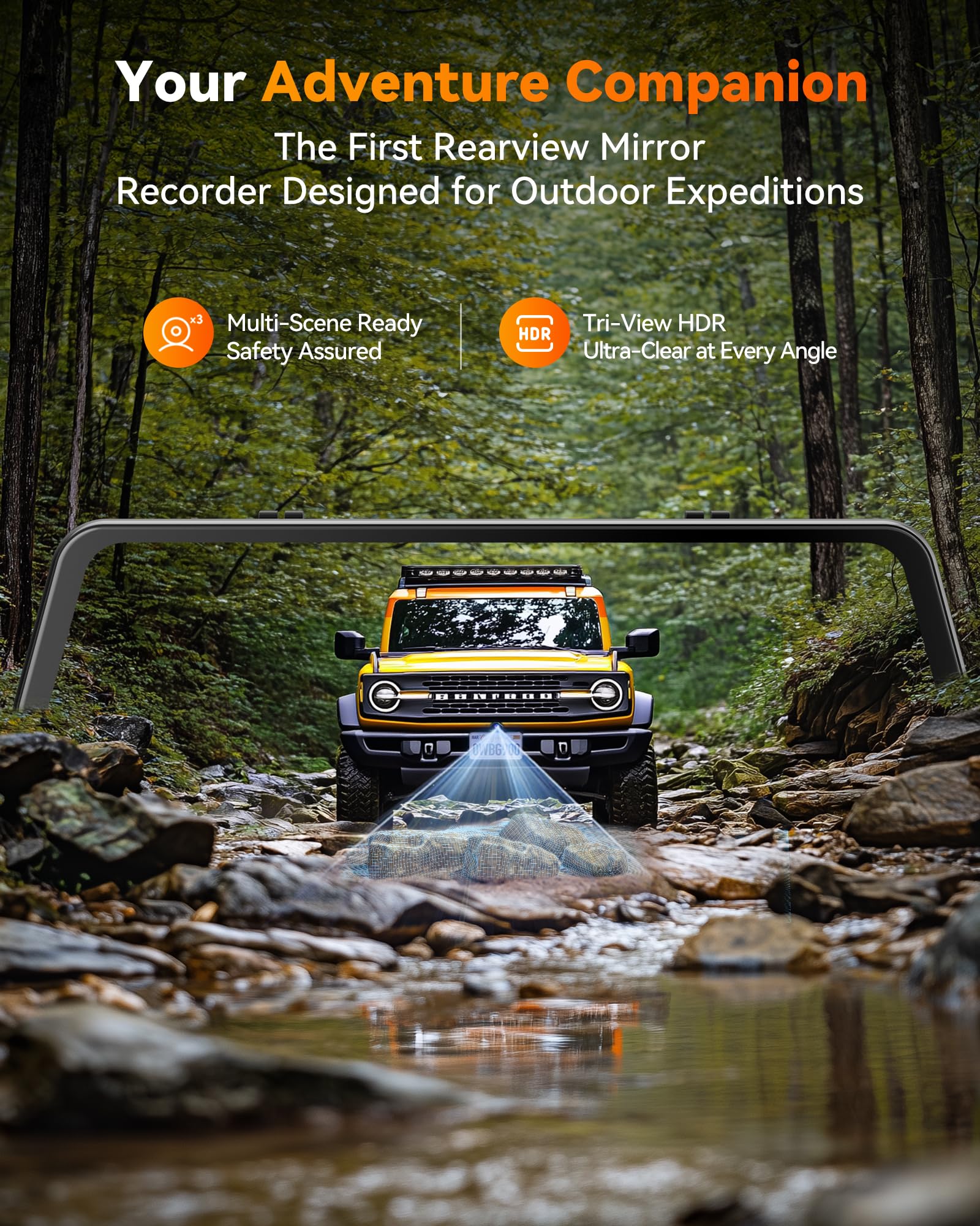 WOLFBOX G900 Tripro Bumper Version 3 Channel 4K Mirror Dash Cam, 8MP STARVIS 2 IMX678 Night Vision, 4K+2.5K+1080P Front and Rear Bumper Dash Cam, 5.8GHz WiFi, Voice Control, Includes 256GB Card & GPS