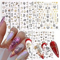 Gold Rose Flowers Leaf Love Heart Lips Letters Nail