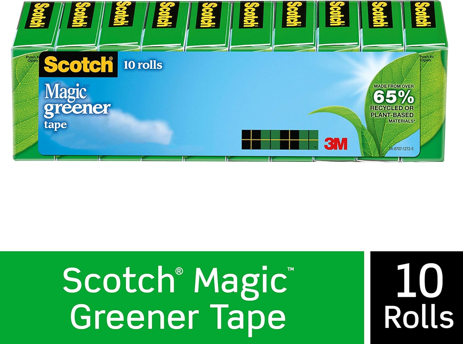 Scotch Brand Magic Greener Tape, Made with Recycled or Plant Based Material, Engineered for Repairing, 3/4 x 900 Inches, Boxed, 10 Rolls (812-10P), Transparent, 0.75 x 900 in : Clear Tapes : Office Products