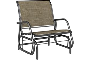 Outsunny Patio Glider, Metal Frame Outdoor Glider Chair with Breathable Mesh Seat & Backrest, Curved Armrests for Lawn, Garde