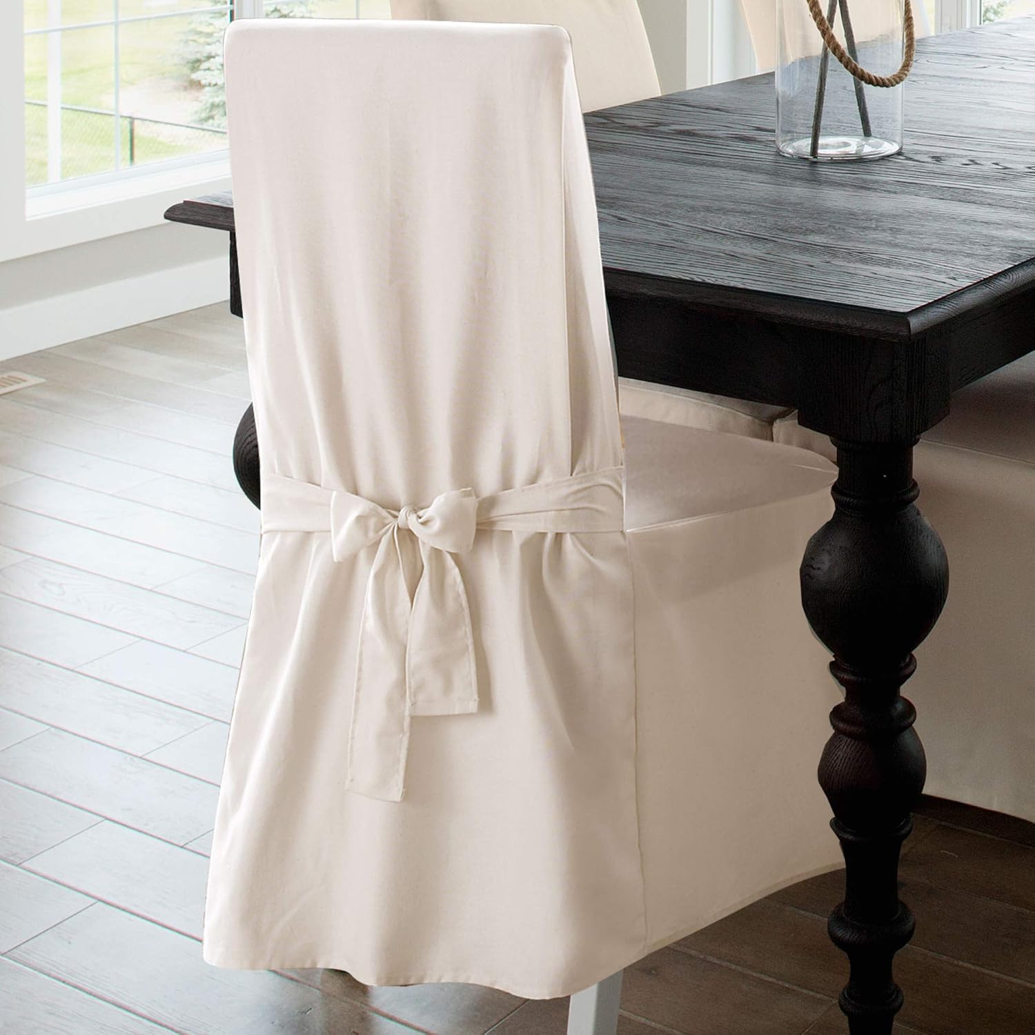 SureFit Long Dining Chair Slipcover - Cotton Duck - Up To 42 Inches Tall - Machine Washable - 100% Cotton - Natural: Furniture & Decor