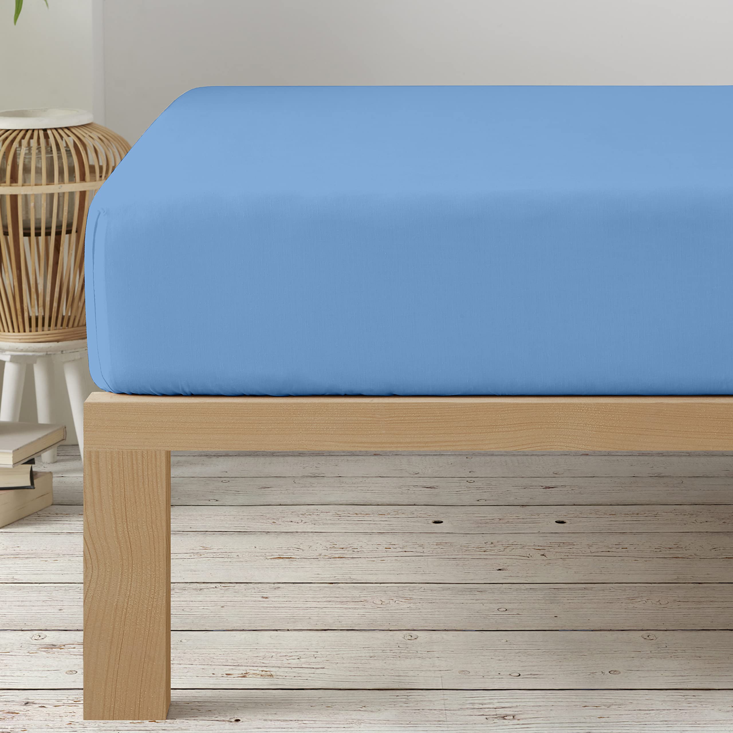 Degrees home - Collection - Fitted sheet 135 x 190 x 33- Adjustable - Brushed polyester microfiber - Blue — image 1