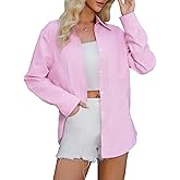 Esabel.C Womens Oversized Button Down Shirts Long Sleeve Dress Shirts Wrinkle Free Solid Blouses Tops with Pockets