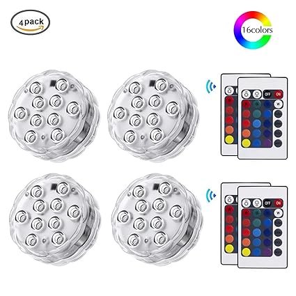 TechSmile Unterwasser Licht mit Fernbedienung, RGB Multi Farbwechsel Wasserdichte LED Leuchten Teichbeleuchtung für Vase Base