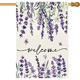 Baccessor Spring Summer Welcome Floral House Flag 28 x 40 Inch Vertical Double Sided Burlap Lavender Purple Flower Farmhouse Easter Yard Flag Holiday Seasonal Yard Outdoor Outside Decoration