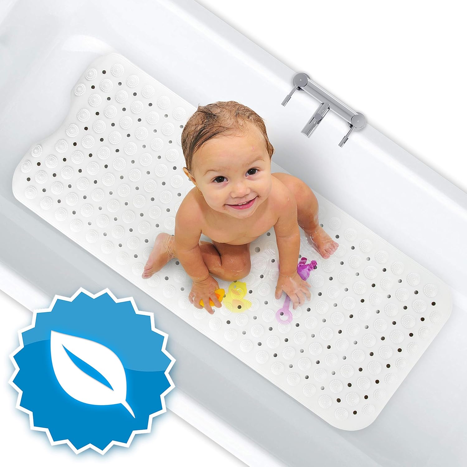 Flipline Natura Bathtub Mat, 100% BPA-Free, Non-Slip for Children And Babies Shower Mat, Anti-Slip Mat, White