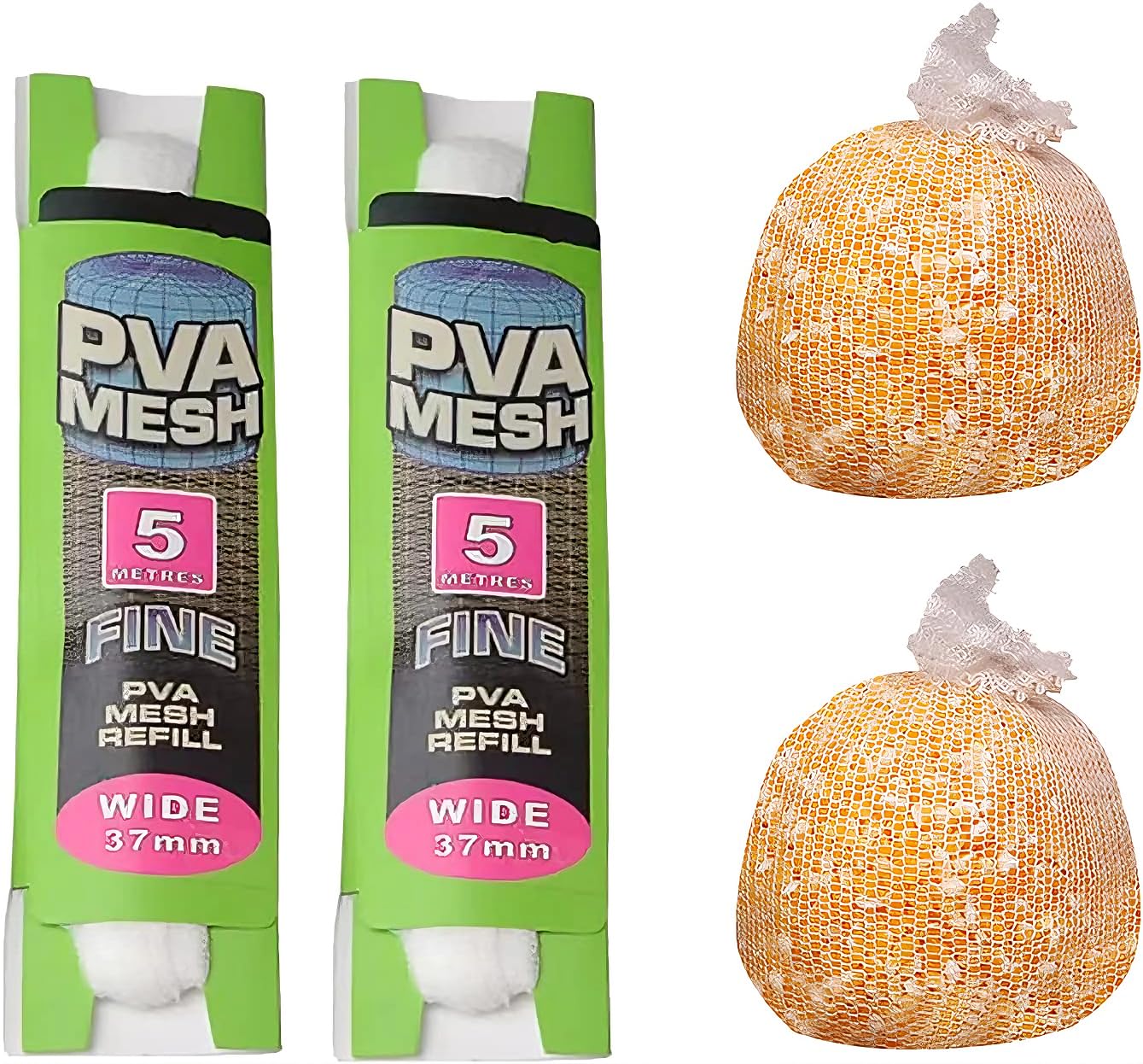 2 Pcs Carp Fishing Bags PVA 5M Mesh Bait Bags Mesh Refill Stocking Water Soluble for Carp Fishing Accessories,Wide 37mm, White