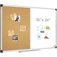 XBoard Magnetic White Board and Bulletin Corkboard Combination, 36 x 24 Inch Half Dry Erase & Cork Combo Board for Wall with Aluminum Frame, 3' x 2' Notice Memo Board Tack Pin Board Vision Board