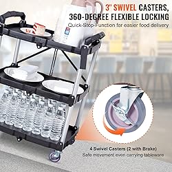 VEVOR Foldable Utility Service Cart, 165LBS 3 Shelf