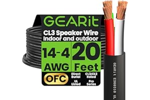 GEARit 14/4 Speaker Wire (20 Feet) 14AWG Gauge, Black 4-Conductors/Outdoor Direct Burial in Ground/in Wall / CL3 CL2 Rated - 