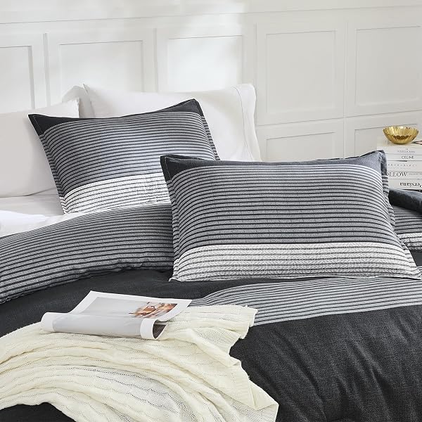 LITANIKA FULL COMFORTER SET BLACK – 3 PIECES STRIPE BEDDING COMFORTER SETS