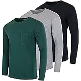 Real Essentials 3 Pack: Men's Cotton Long Sleeve Crew Neck T-Shirt with Pocket - Soft Work Casual Jersey Tees (Big & Tall)
