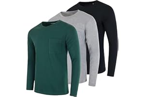 Real Essentials 3 Pack: Men's Cotton Performance Long Sleeve Crew Neck Pocket T-Shirt Athletic Top (Available in Big & Tall)