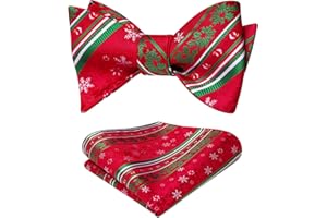 HISDERN Christmas Bow Ties for Men Xmas Self-tied Bowties and Pocket Square Set Festival Woven Bowtie Handkerchief