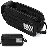 PAVILIA Tactical Toiletry Bag for Men, Travel Hygiene Bag, Military Gear Dopp Kit, Water Resist Molle Accessories Pouch, Mens Shaving Essentials, Gym Bathroom Shower Small Toiletries Tool EDC, Black