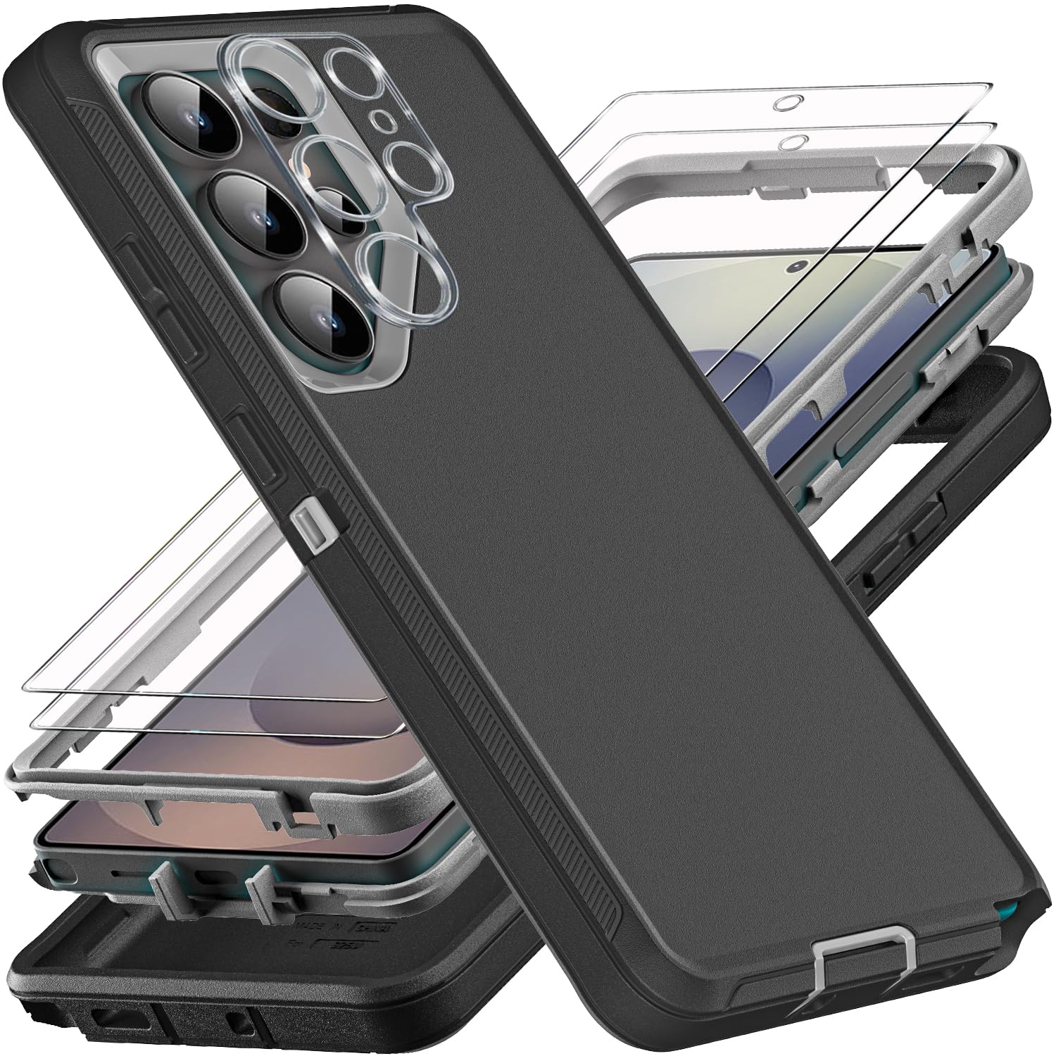 Photo 1 of YKHJKLEC for Samsung Galaxy S25 Ultra Case, Military Grade 3 in 1 Heavy Duty Shockproof/Drop Proof/Dust Proof Case with 2Pcs Tempered Glass Screen Protector & 1Pcs Camera Lens Protector (Black/Grey)