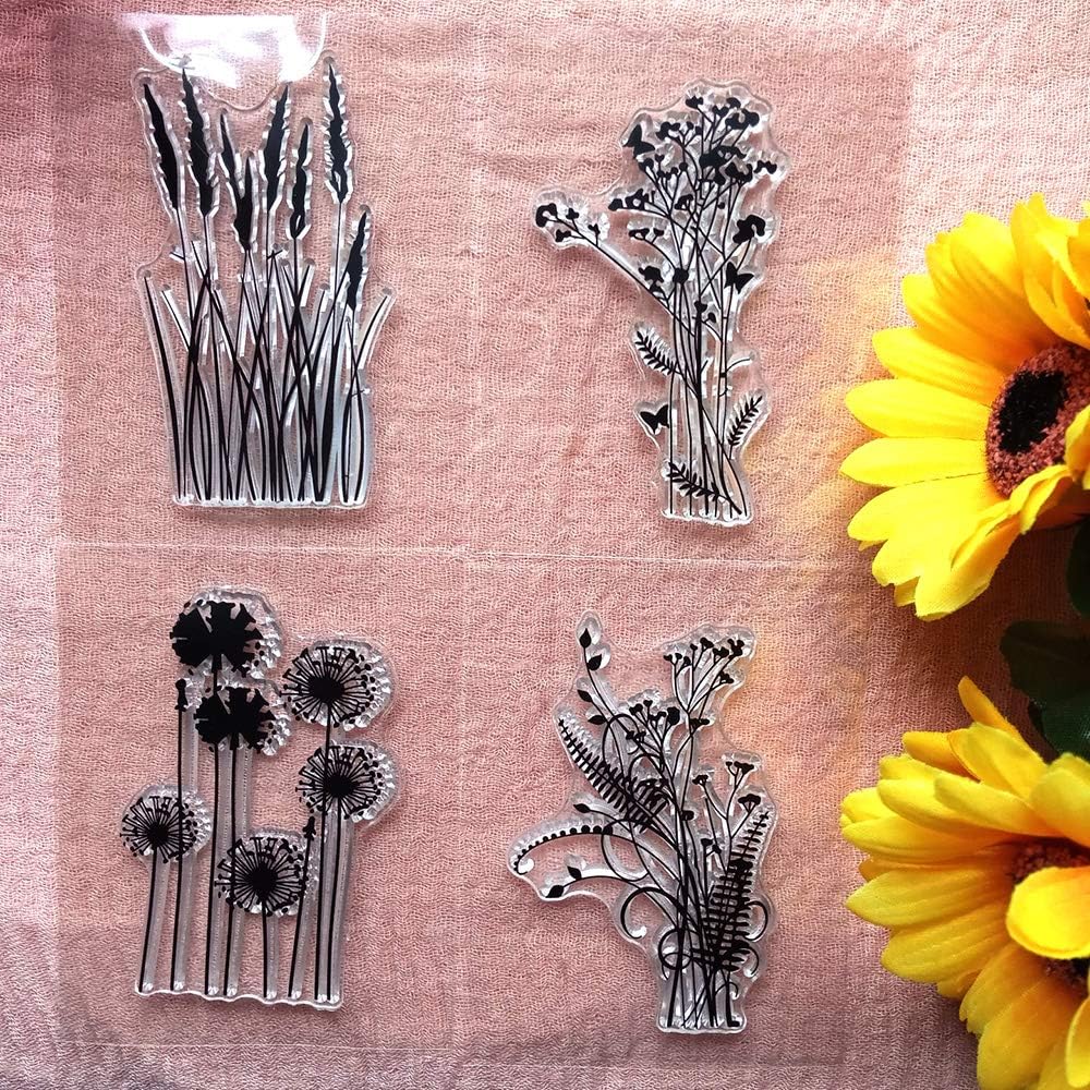 GAWEI4PCS Dandelion Lavender Flowers Leaves Clear Stamps Rubber Stamp Seal Scrapbook Photo Album Decorative Card Making