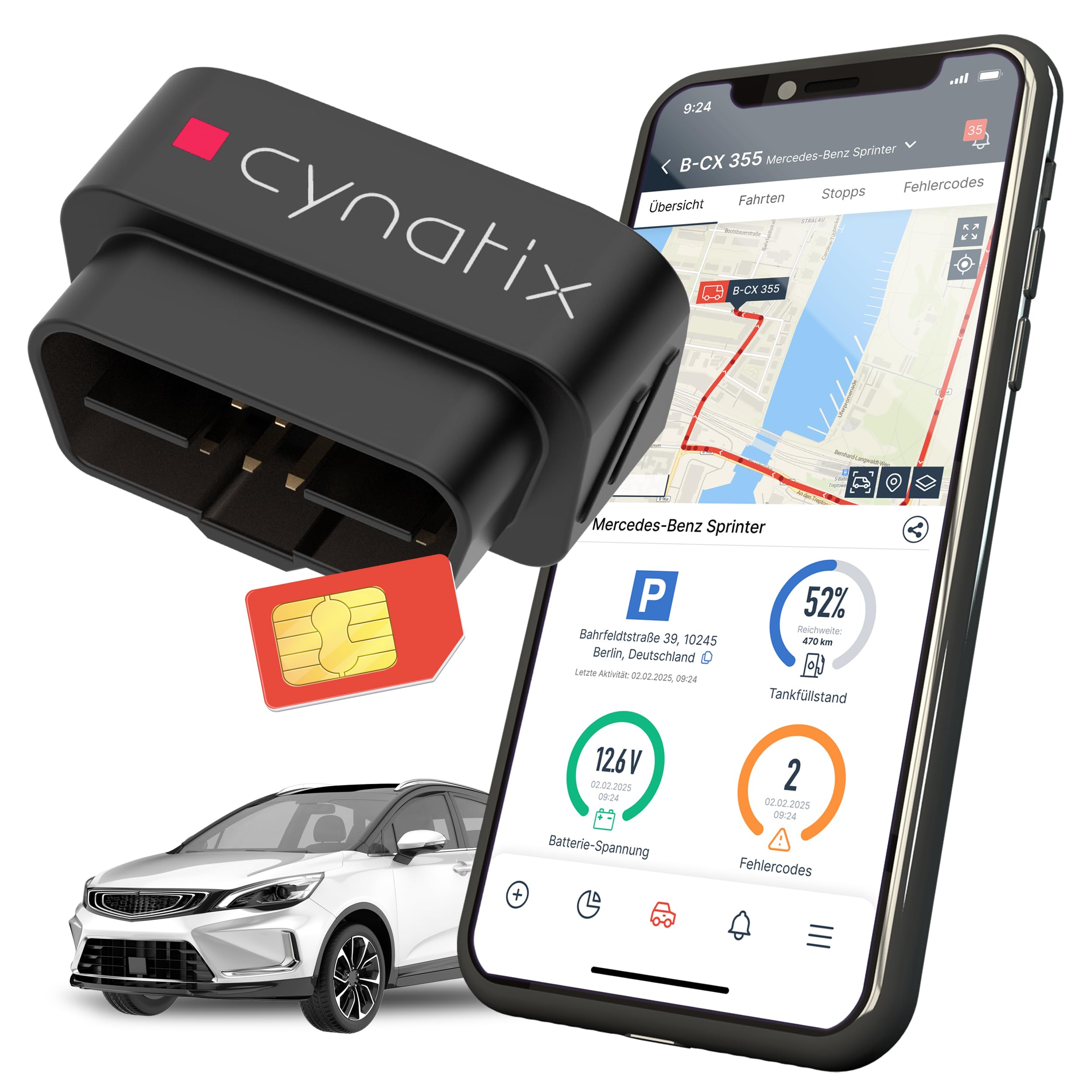 Cynatix GPS Tracker 1-Jahres-Komplettpaket ohne ABO für Auto, LKW, Transporter, Wohnmobil mit Echtzeit-Ortung Live Tracking inkl. SIM-Karte