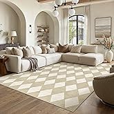 PureCozy 6x9 Checkered Area Rugs for Living Room Beige Machine Washable Large Rug Non-Slip Stain Resistant Low Pile Boho Accent Indoor Throw Carpet for Bedroom Dining Room Classroom