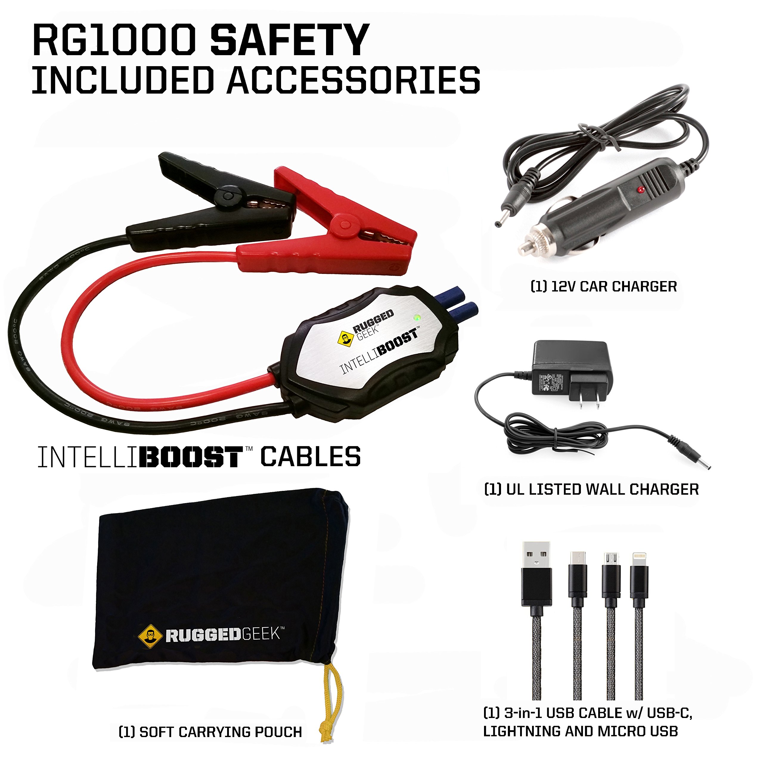 Rugged Geek RG1000 Safety 1000A Portable Car Jump Starter, Battery
