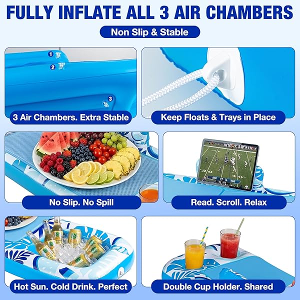 AYEBOOVI EXTRA LARGE INFLATABLE TANNING POOL FLOAT TRAY – 61″ L X 18″ W NON-SLIP SUNBATHING BED TRAY WITH COOLER ICE BAR FOR TANNING LOUNGE RAFT & BLOW UP SUNTAN TUB POOL STUFF PARTY GIFTS