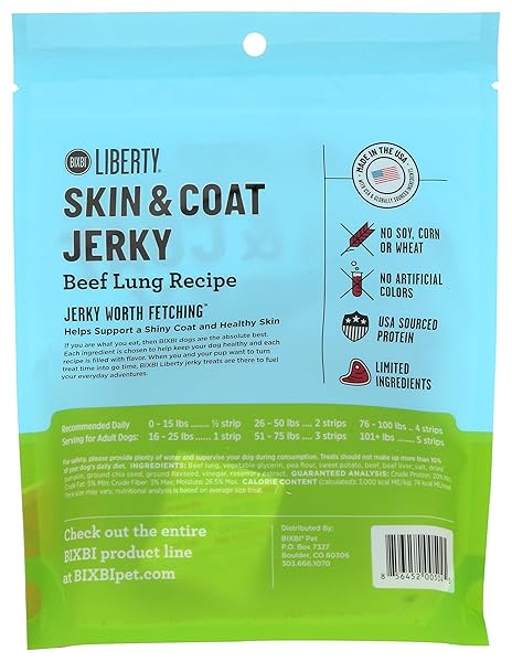 BIXBI LIBERTY SKIN & COAT SUPPORT BEEF LUNG RECIPE DOG TREATS,5 OZ-USA MADE GRAIN FREE DOG TREATS-ANTIOXIDANT RICH TO SUPPORT SHINY,FULL BODIED COATS-HIGH IN PROTEIN,WHOLE FOOD NUTRITION,NO FILLERS