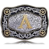 Absbolo Western Belt Buckle Initial Letters ABCDJMR to Z Large Gold Cowboy Belt Buckle Cowboy Belt Buckles for Men Women