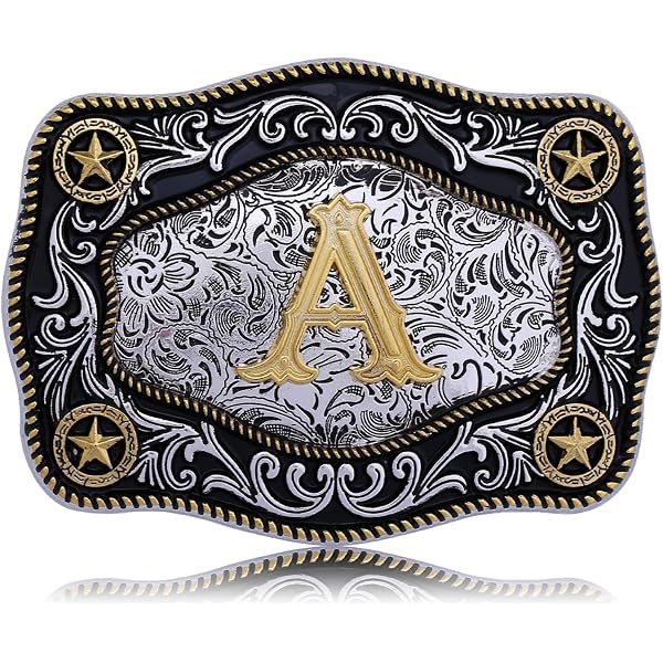 Western Cowboy Belt Buckle – Initial Letter A-Z, Gold Plated  display picture 1