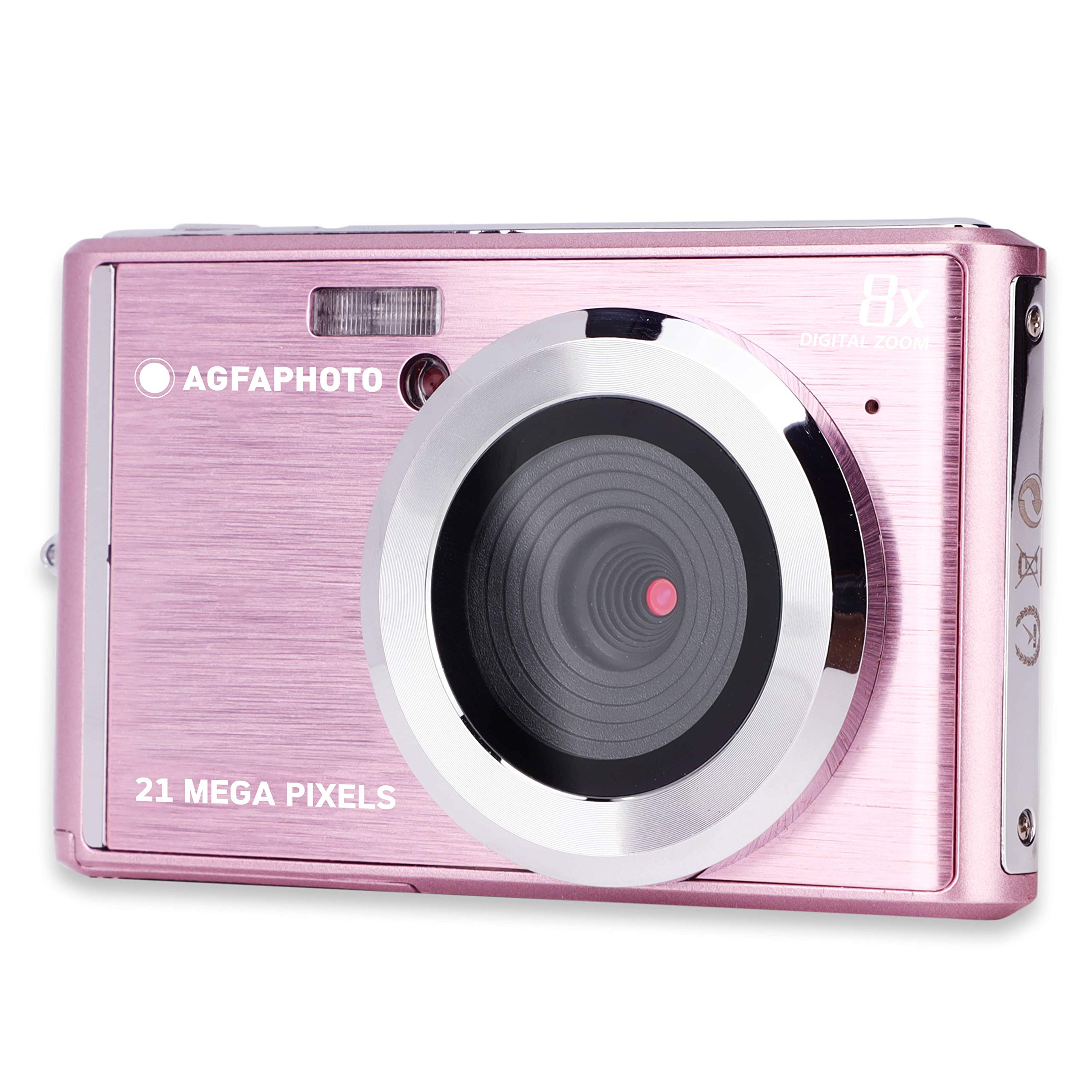 AGFA PHOTO Realishot DC5200 - Appareil Photo Numérique Compact, CMOS 21MP, Écran LCD 2,4", Zoom Digital 8x, Vidéo HD 720p, Batterie Lithium, Cartes SD, Modes Scène - Rose