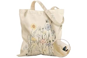 Aesthetic Canvas Tote Bag with Inner Pocket, Cloth Cotton Totes Bag with Pattern for Shopping, Gym, Retirement Gift for Women