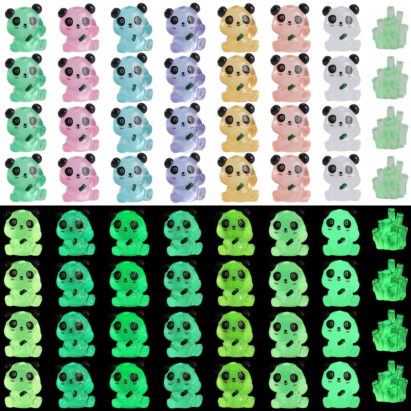 WEWAYSMILE 32pcs 8 style Luminous Mini Resin Animals, Tiny Resin Animals Glow in The Dark, Mini Panda Resin Animals, for Patio Home Decor DIY Crafts(Sitting Panda)