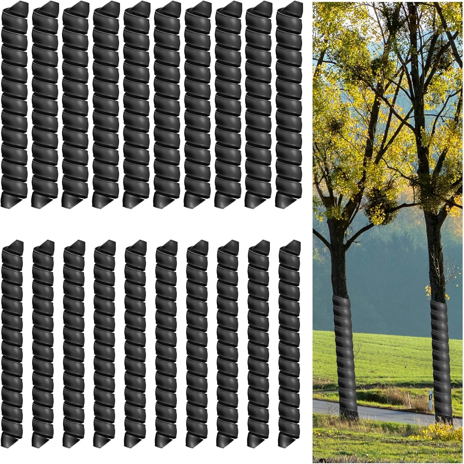 Tree Stands - Wesiti 20 Pcs Tree Protectors 2 Size Plastic Spiral Tree Guard Tree Trunk Protector Wrap Tree Bark Protector Tube Tree Wraps to Protect Bark Tree Saplings from Deer Cats Rodents Rabbit Mowers (Black)