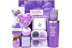KELIPERRY 10 PC Purple Birthday Basket Gifts for Women Best Friend Mom Her Wife Girlfriend Sister,Gifts for Mother’s Day,Christmas, Lavender Relaxing Spa Gift Set,Unique Self Care Happy Birthday Gifts for Women