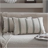 Cethom Boho Throw Pillow Covers 12x20 Set of 2, Olive Green Striped Decorative Pillow Cases for Couch Chair Bed, Textured Farmhouse Modern Accent Cushion Covers for Living Room Bedroom Sofa Home Decor