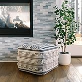 CG Hunter, Pouf Ottoman, Square Hand Woven Loop and Striped Ottoman Pouf for Living Room or Bedroom, Floor Chair, Foot Rest o