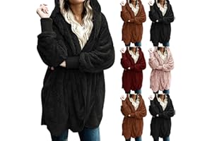 Piuwrlz Women Oversized Hooded Sherpa Cardigan Fuzzy Fleece Jacket Winter Open Front Fleece Coat Outwear with Pockets