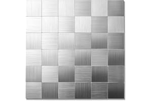 Yipscazo 10 Sheet Peel and Stick Backsplash Mosaic Tiles Stainless Steel Metal Kitchen Backsplash Stick on Tiles for Stove, Bathroom, Laundry in Silver (11.8'' x 11.8'')