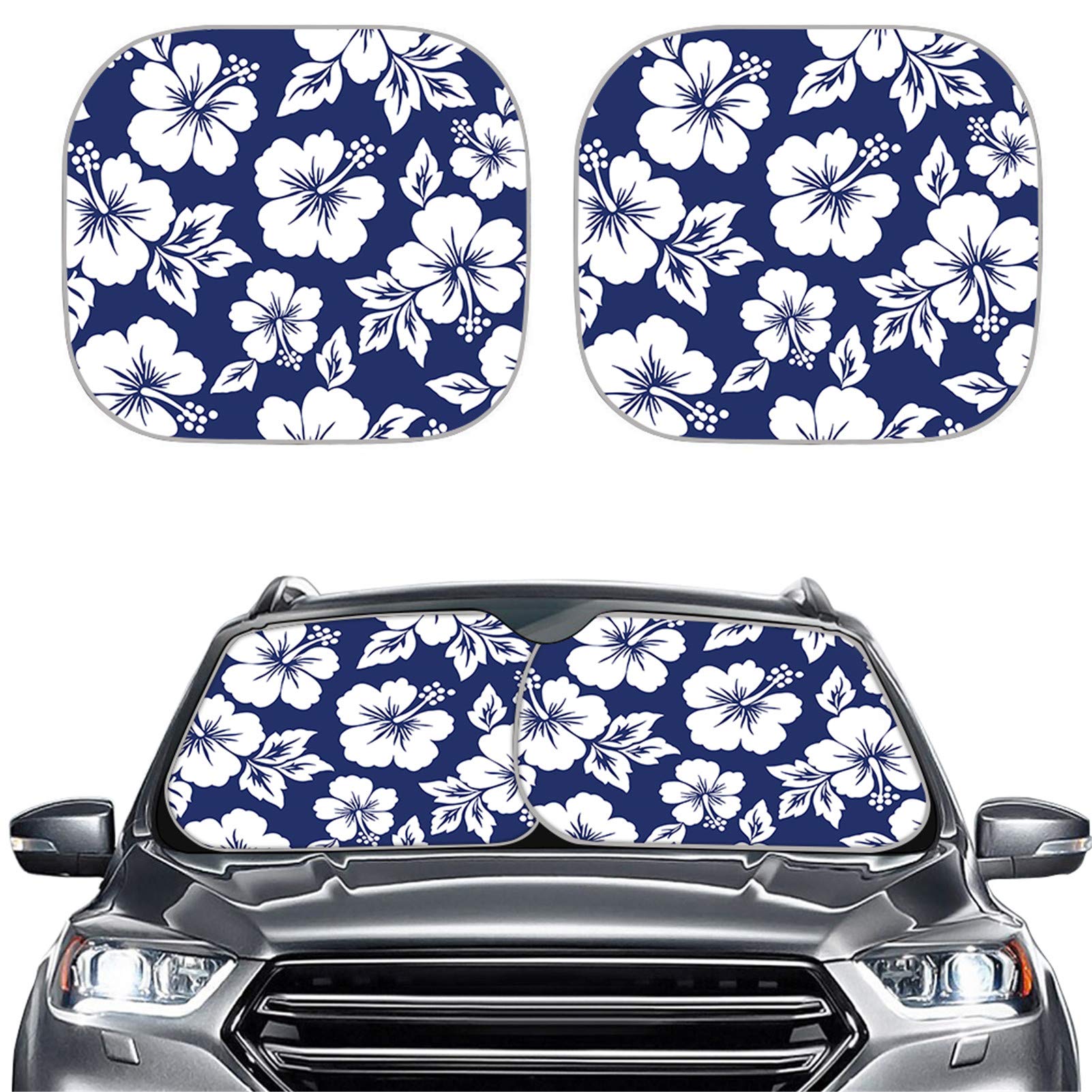 Photo 1 of ***UNKNOWN MEASURES*** Dreaweet Hibiscus Flowers 2 Pcs Auto Windshield Sun Shade UV Protector Foldable Sunshades Reflect and Protect Your Car Tropical Style Floral Front Sunshade
