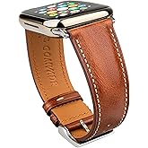 Gomvadr Leather Bands Compatible with Apple Watch Band 42mm 44mm 45mm 49mm Ultra, Replacement Band Leather Strap for Men iWatch Ultra 3/2/1 Series 9 8 7 6 5 4