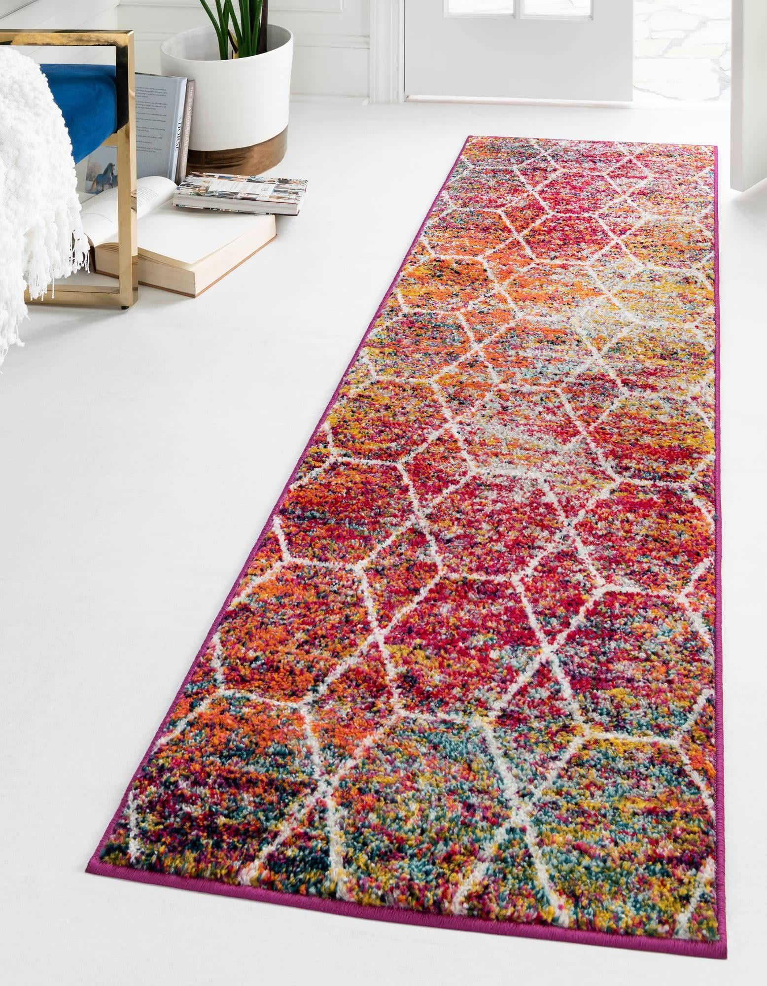 Unique Loom Trellis Frieze Collection Area Rug – Geometric (2′ x 8′ 8″ Runner, Multi/ Ivory)