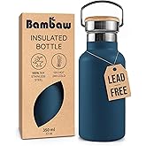 Bambaw 12 oz Stainless Steel Water Bottle, Aegean Blue, 350 ml, Double Wall Insulated, Leakproof, Dishwasher Safe, BPA Free
