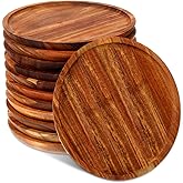 Rtteri 12 Pcs Acacia Wood Dinner Plates Round Wood Dishes Wooden Charger Serving Tray Easy Cleaning Lightweight Unbreakable Classic Plate for Snack Dessert Housewarming Gift(0.98 Inches)