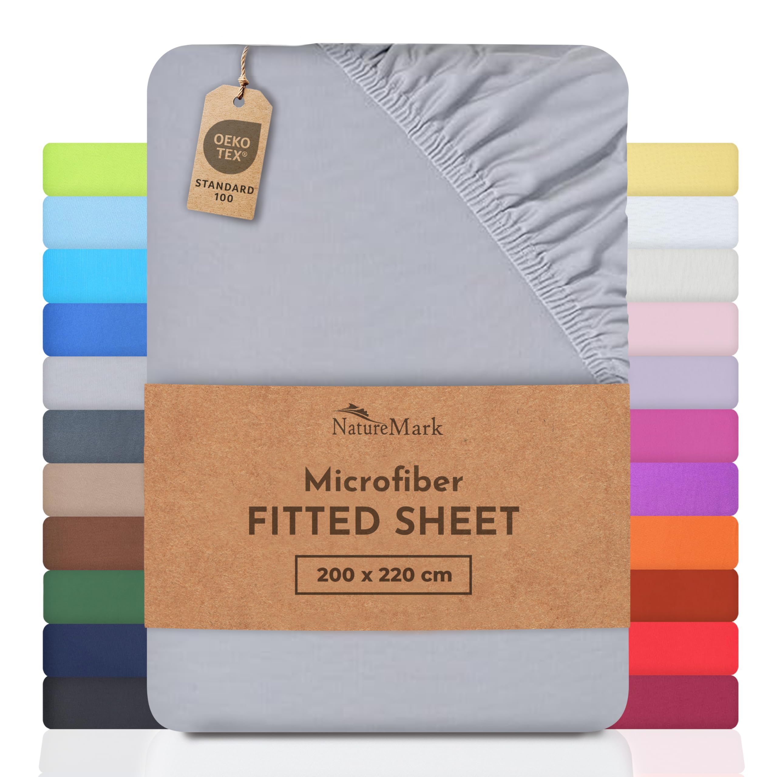 NatureMark Microfiber Fitted Sheet – Soft, Breathable & Comfortable – With Elastic Band – 200 x 220 cm – Silver Grey