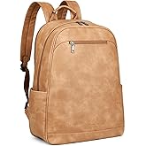 MASINTOR 15.6 inch Leather Laptop Backpack Purse for Women, Designer Travel and Work Bag with Laptop Compartment Retro Camel