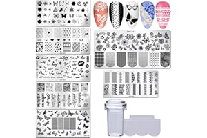 LoveOurHome Valentine Nail Stamping Kit 7pc Flower Butterfly Geometric Nails Stamping Plate Stencil with Silicone Stamper Scraper Stamp tools for Women Girls Kids