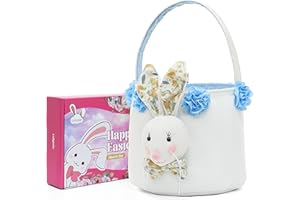 Lofytain Easter Basket Bags,Easter Eggs-Gift Baskets for Kids,Bunny Tote Bag Bucket for Easter Eggs,Toys, Candy,Gifts (Vintage Blue Bunny)