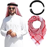 Arab Shemagh Muslim Keffiyeh Head Wrap Scarf Arabic Tactical Desert Headwear with Aqel Rope Halloween Costume Accessories