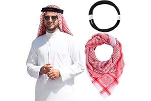 HOOLERRY Arab Shemagh Muslim Keffiyeh Head Wrap Scarf Arabic Tactical Desert Headwear with Aqel Rope Halloween Costume Accessories